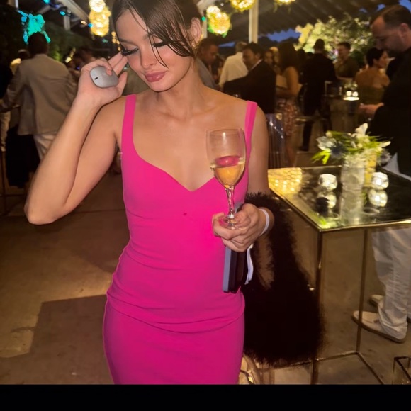 Revolve $175 Nookie S midi dress hot pink nylon small Romance neon bright crepe - Picture 9 of 9